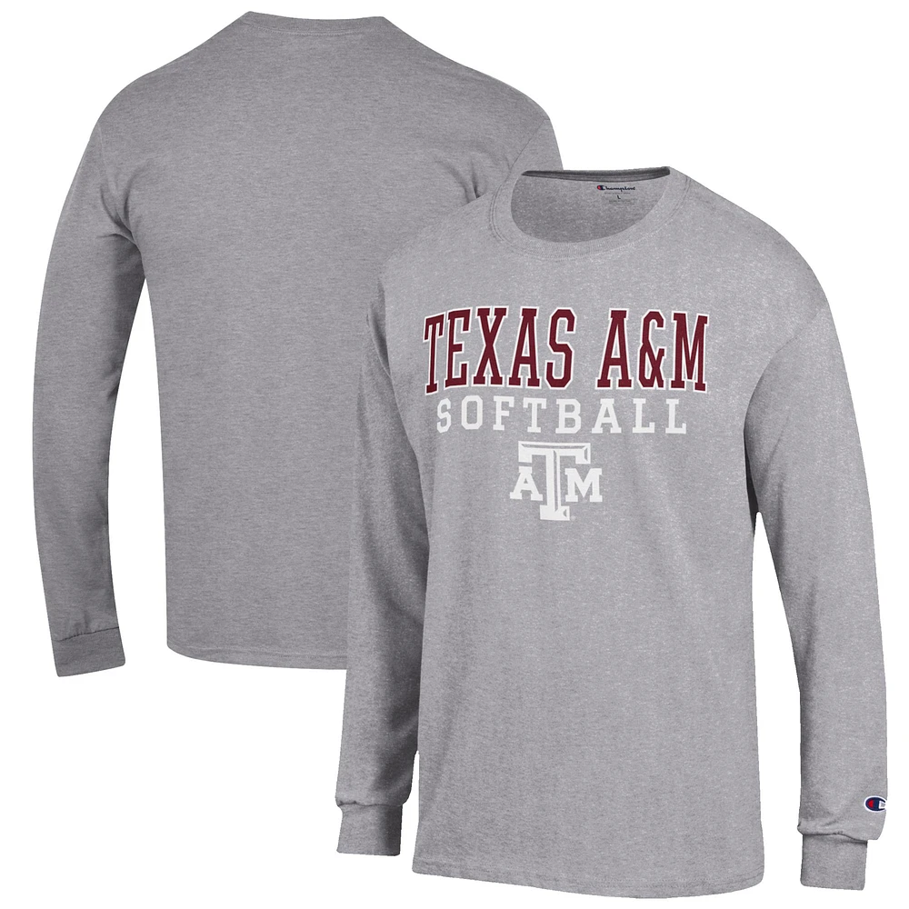 Men's Champion Gray Texas A&M Aggies Softball Stack Long Sleeve T-Shirt