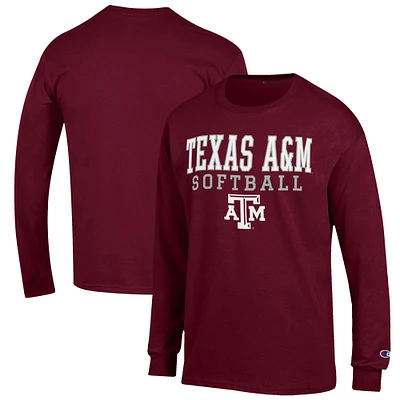 Men's Champion Maroon Texas A&M Aggies Softball Stack Long Sleeve T-Shirt