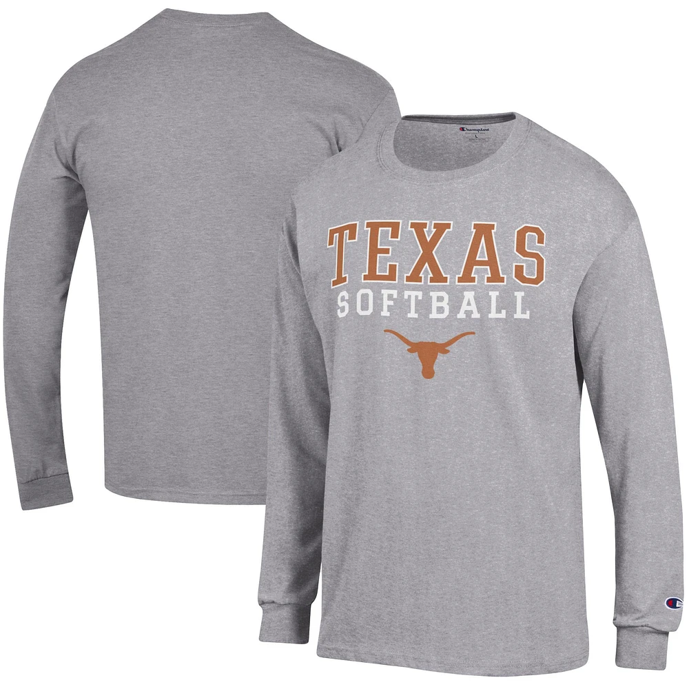 Men's Champion Gray Texas Longhorns Softball Stack Long Sleeve T-Shirt