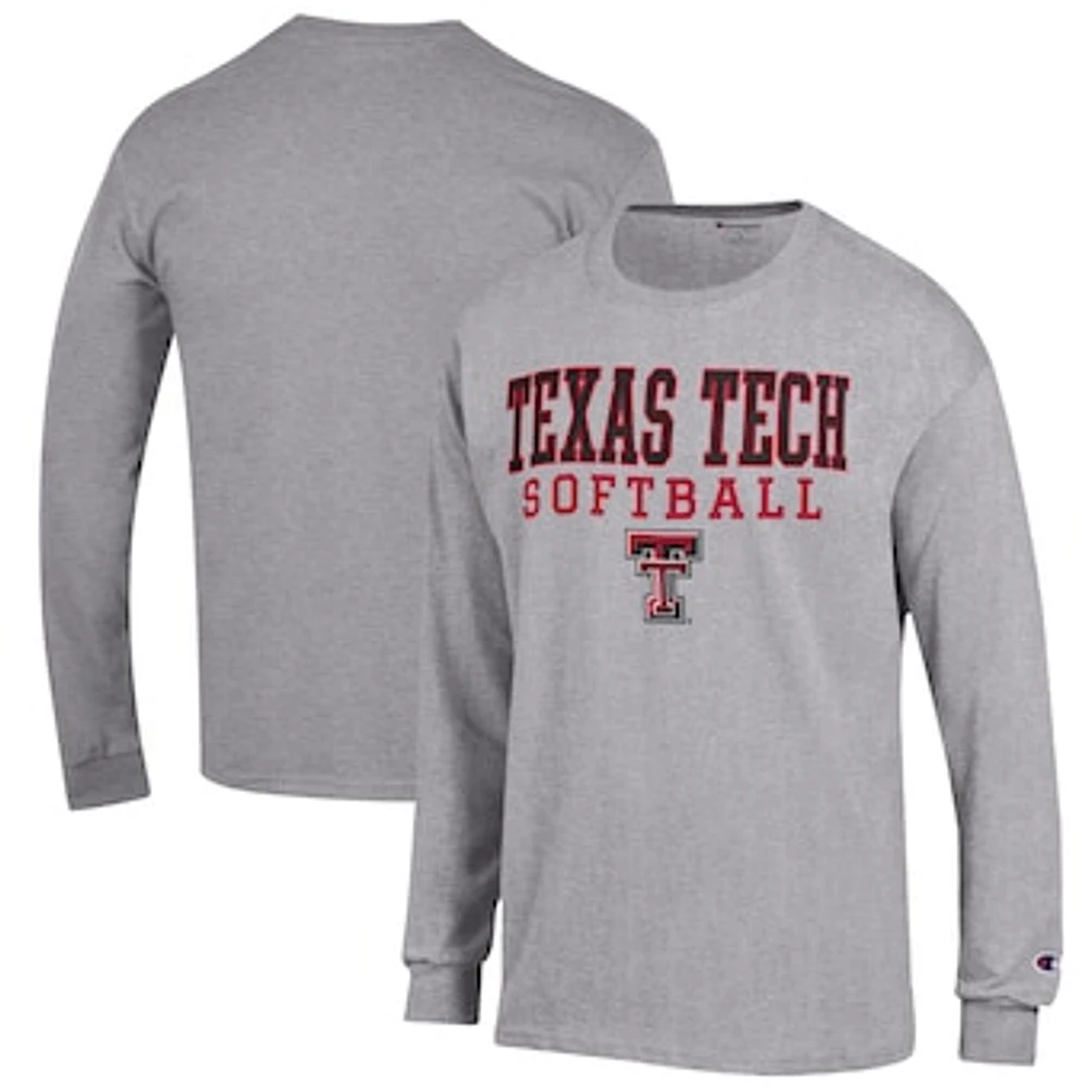 Men's Champion Gray Texas Tech Red Raiders Softball Stack Long Sleeve T-Shirt