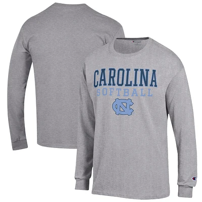 Men's Champion Gray North Carolina Tar Heels Softball Stack Long Sleeve T-Shirt