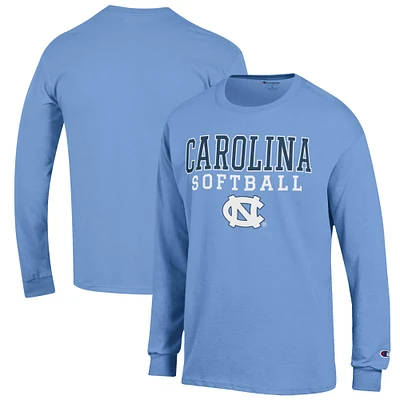 Men's Champion Carolina Blue North Tar Heels Softball Stack Long Sleeve T-Shirt