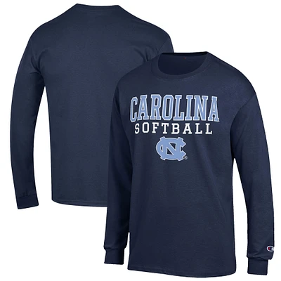 Men's Champion Navy North Carolina Tar Heels Softball Stack Long Sleeve T-Shirt