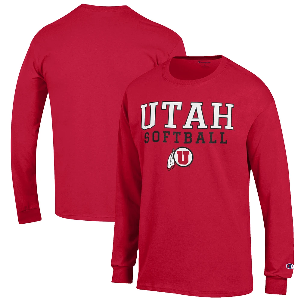 Men's Champion Red Utah Utes Softball Stack Long Sleeve T-Shirt