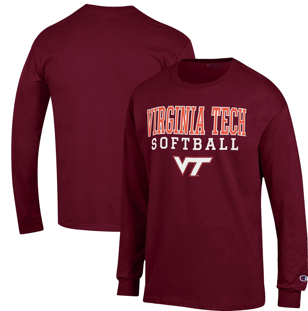 Men's Champion Maroon Virginia Tech Hokies Softball Stack Long Sleeve T-Shirt