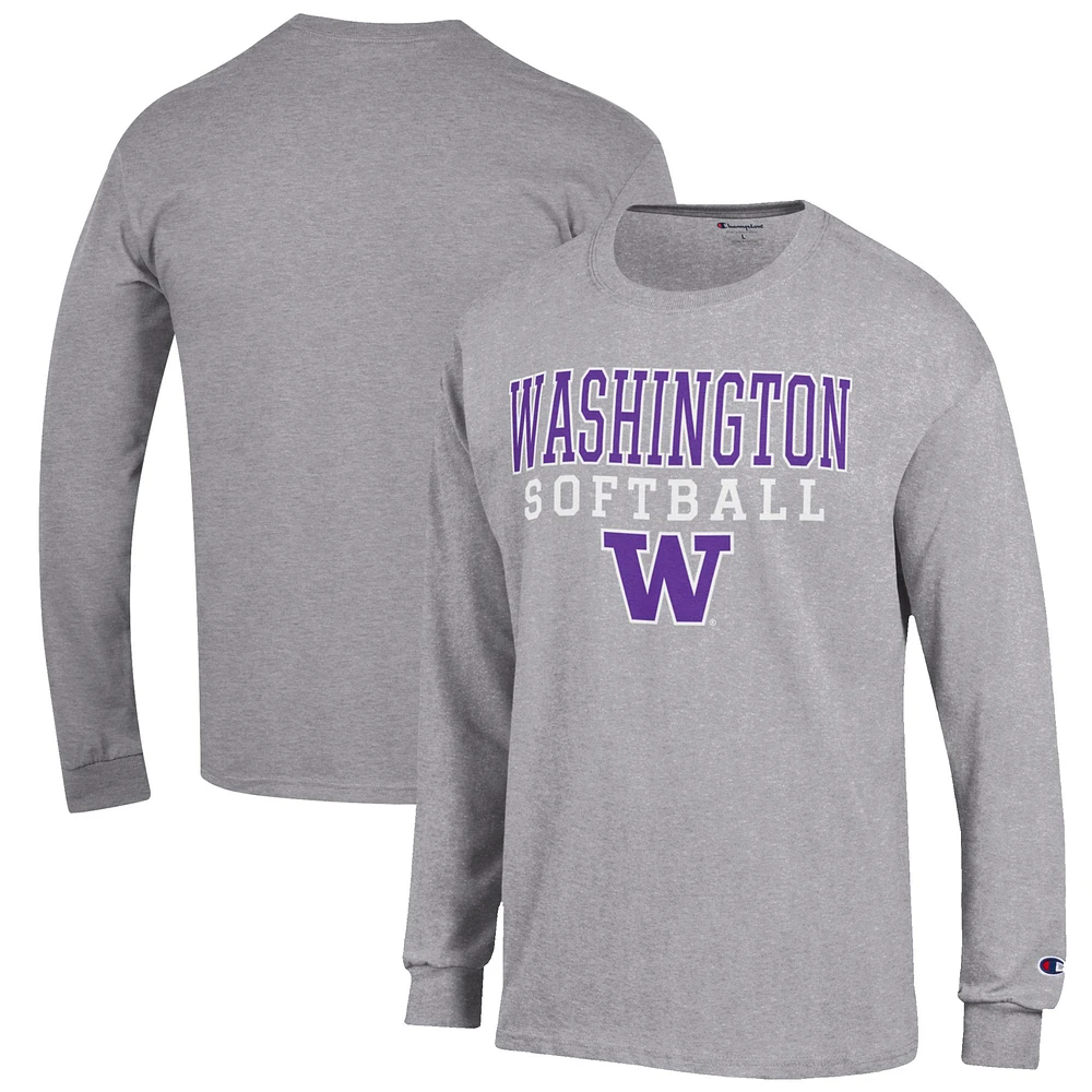 Men's Champion Gray Washington Huskies Softball Stack Long Sleeve T-Shirt