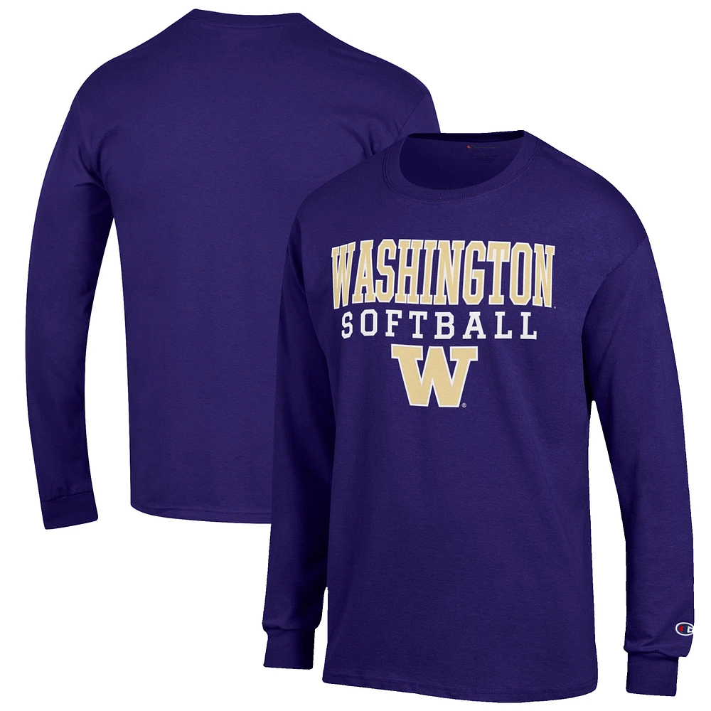Men's Champion Purple Washington Huskies Softball Stack Long Sleeve T-Shirt