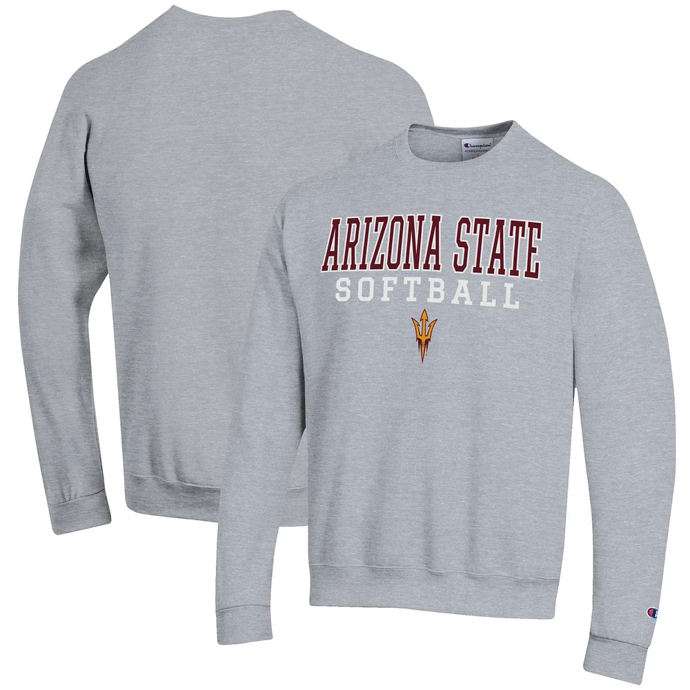 Men's Champion Gray Arizona State Sun Devils Softball Stack Pullover Crewneck Sweatshirt