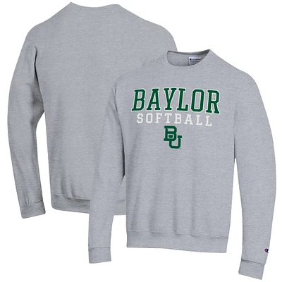 Men's Champion Gray Baylor Bears Softball Stack Pullover Crewneck Sweatshirt