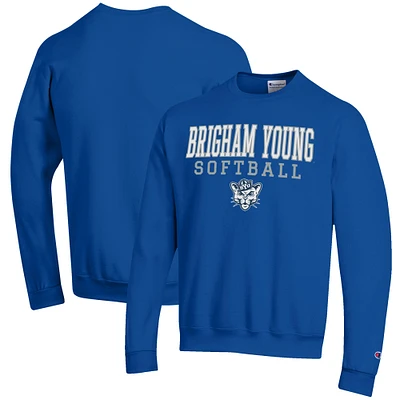 Men's Champion Royal BYU Cougars Softball Stack Pullover Crewneck Sweatshirt