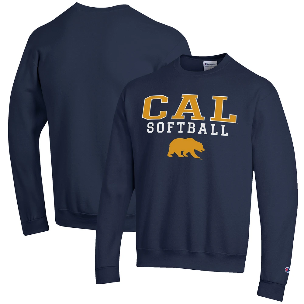 Men's Champion Navy Cal Bears Softball Stack Pullover Crewneck Sweatshirt