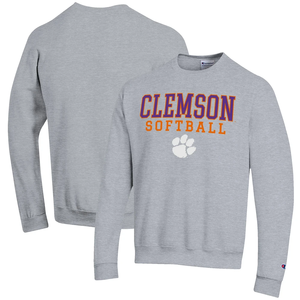 Men's Champion Gray Clemson Tigers Softball Stack Pullover Crewneck Sweatshirt