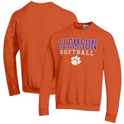 Men's Champion Clemson Tigers Softball Stack Pullover Crewneck Sweatshirt