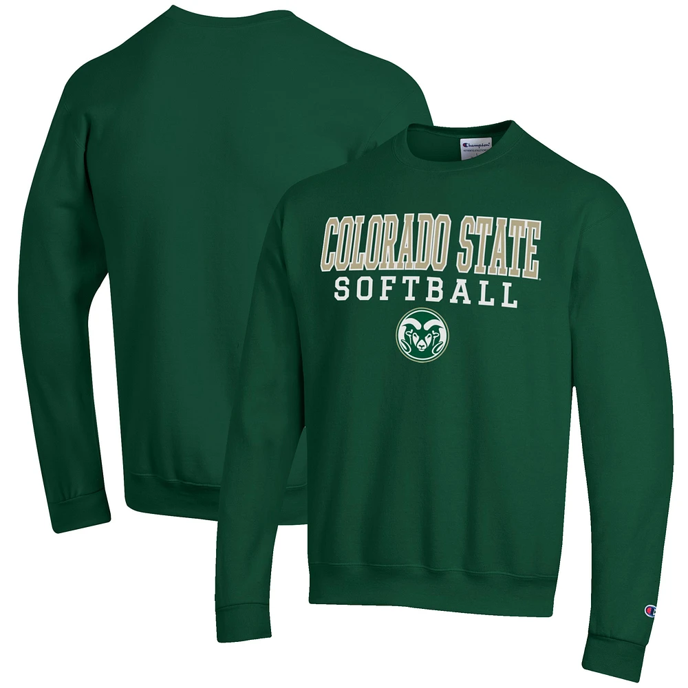 Men's Champion Green Colorado State Rams Softball Stack Pullover Crewneck Sweatshirt