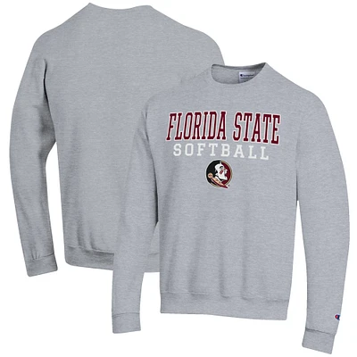 Men's Champion Gray Florida State Seminoles Softball Stack Pullover Crewneck Sweatshirt