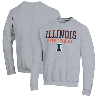 Men's Champion Gray Illinois Fighting Illini Softball Stack Pullover Crewneck Sweatshirt
