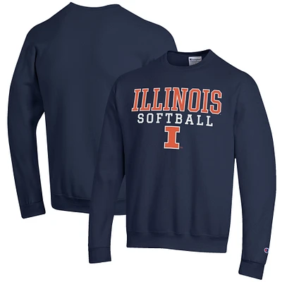 Men's Champion Navy Illinois Fighting Illini Softball Stack Pullover Crewneck Sweatshirt
