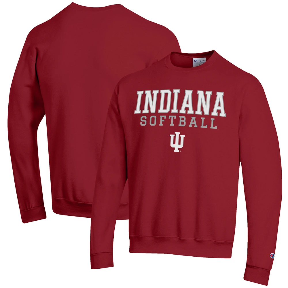Men's Champion Crimson Indiana Hoosiers Softball Stack Pullover Crewneck Sweatshirt