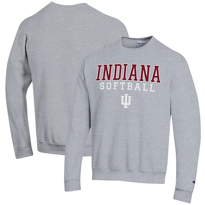 Men's Champion Gray Indiana Hoosiers Softball Stack Pullover Crewneck Sweatshirt