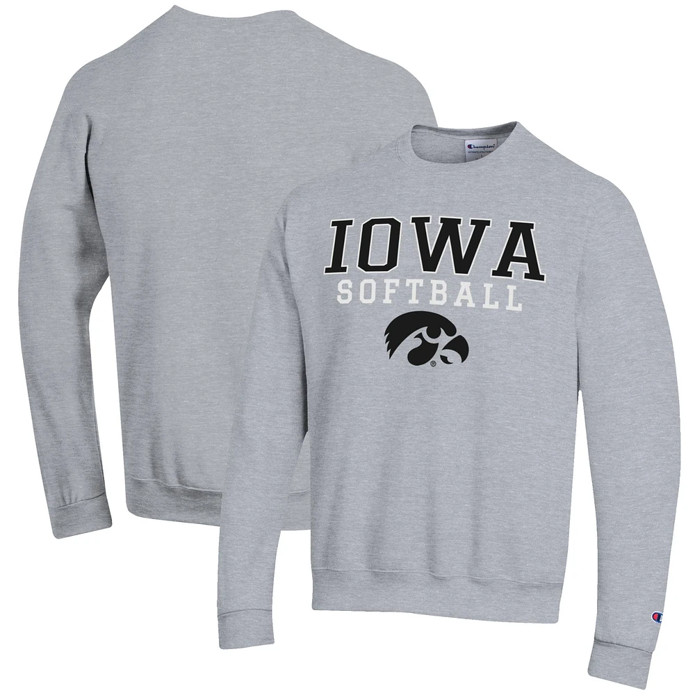 Men's Champion Gray Iowa Hawkeyes Softball Stack Pullover Crewneck Sweatshirt