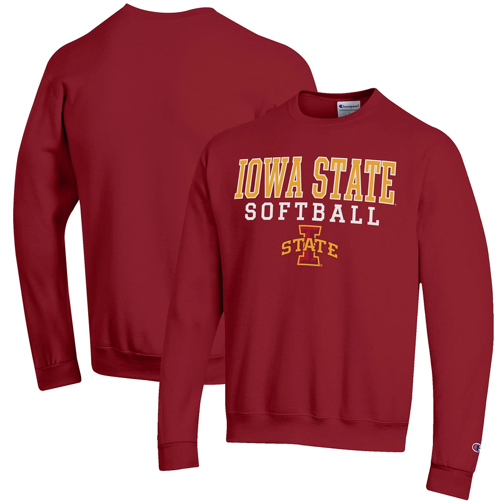 Men's Champion Cardinal Iowa State Cyclones Softball Stack Pullover Crewneck Sweatshirt