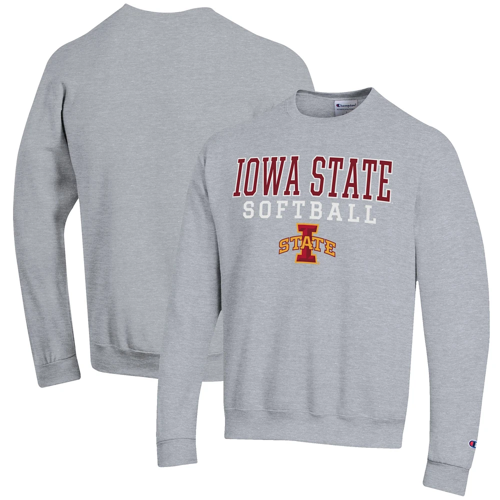 Men's Champion Gray Iowa State Cyclones Softball Stack Pullover Crewneck Sweatshirt