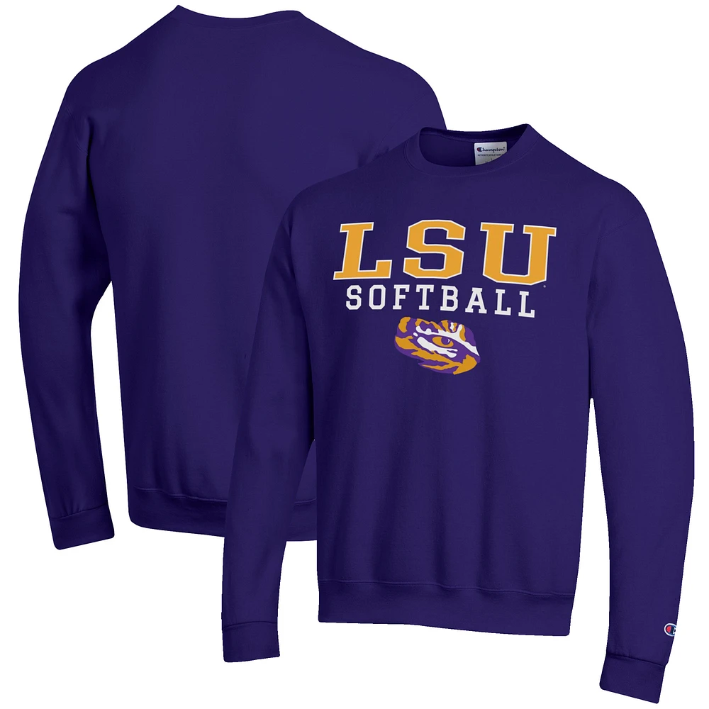 Men's Champion LSU Tigers Softball Stack Pullover Crewneck Sweatshirt
