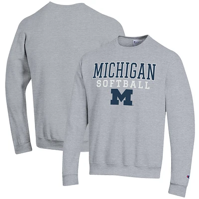 Men's Champion Gray Michigan Wolverines Softball Stack Pullover Crewneck Sweatshirt