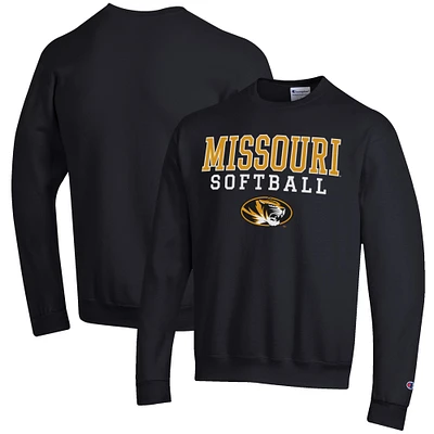 Men's Champion Black Missouri Tigers Softball Stack Pullover Crewneck Sweatshirt