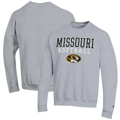 Men's Champion Gray Missouri Tigers Softball Stack Pullover Crewneck Sweatshirt
