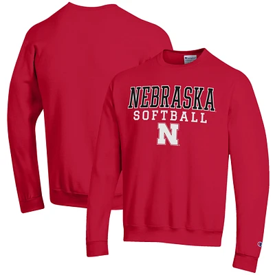 Men's Champion Scarlet Nebraska Huskers Softball Stack Pullover Crewneck Sweatshirt