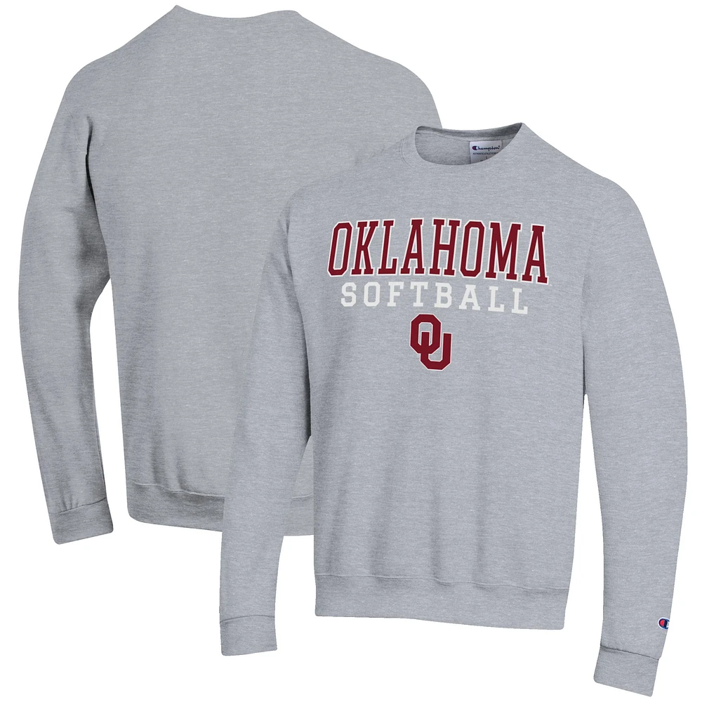 Men's Champion Gray Oklahoma Sooners Softball Stack Pullover Crewneck Sweatshirt