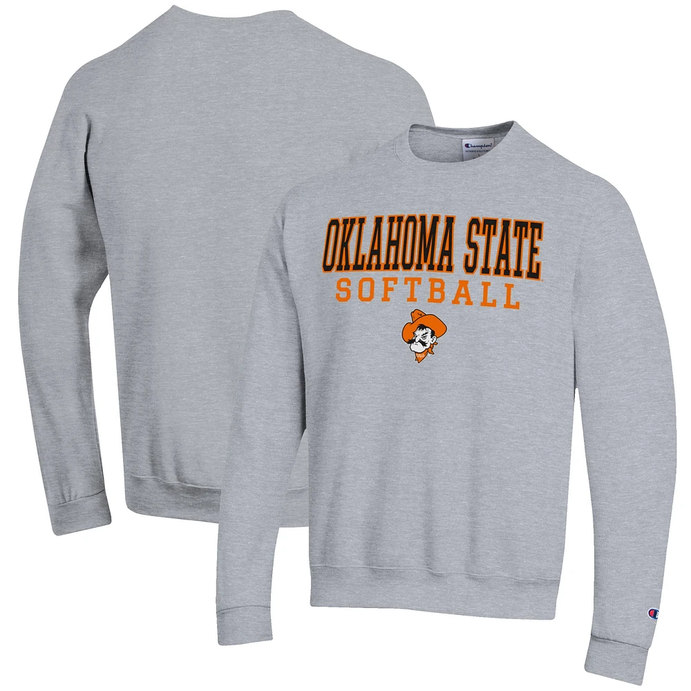 Men's Champion Gray Oklahoma State Cowboys Softball Stack Pullover Crewneck Sweatshirt