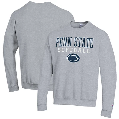 Men's Champion Gray Penn State Nittany Lions Softball Stack Pullover Crewneck Sweatshirt