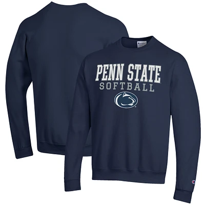 Men's Champion Navy Penn State Nittany Lions Softball Stack Pullover Crewneck Sweatshirt