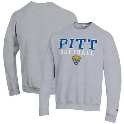 Men's Champion Gray Pitt Panthers Softball Stack Pullover Crewneck Sweatshirt