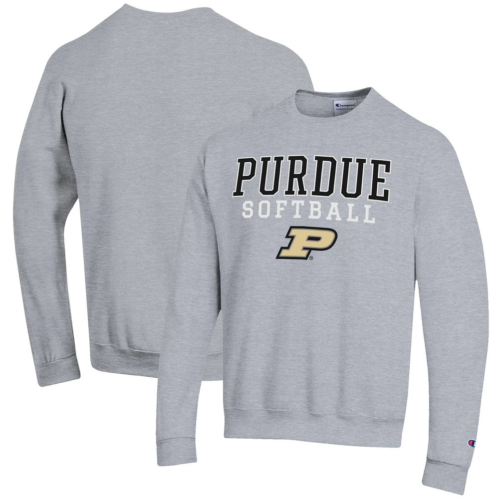 Men's Champion Gray Purdue Boilermakers Softball Stack Pullover Crewneck Sweatshirt