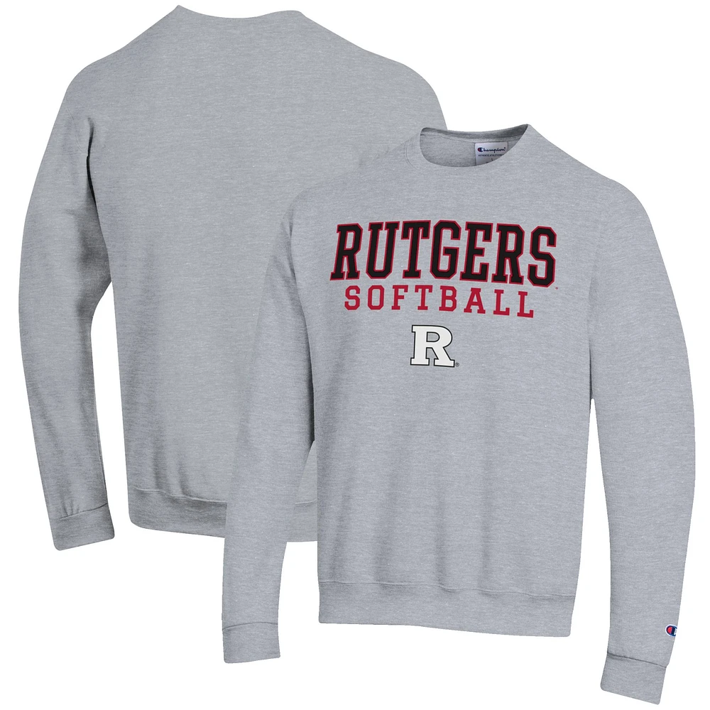 Men's Champion Gray Rutgers Scarlet Knights Softball Stack Pullover Crewneck Sweatshirt