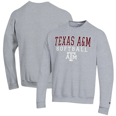 Men's Champion Gray Texas A&M Aggies Softball Stack Pullover Crewneck Sweatshirt