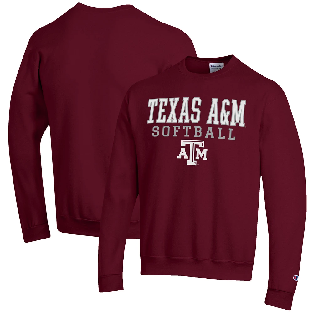 Men's Champion Maroon Texas A&M Aggies Softball Stack Pullover Crewneck Sweatshirt