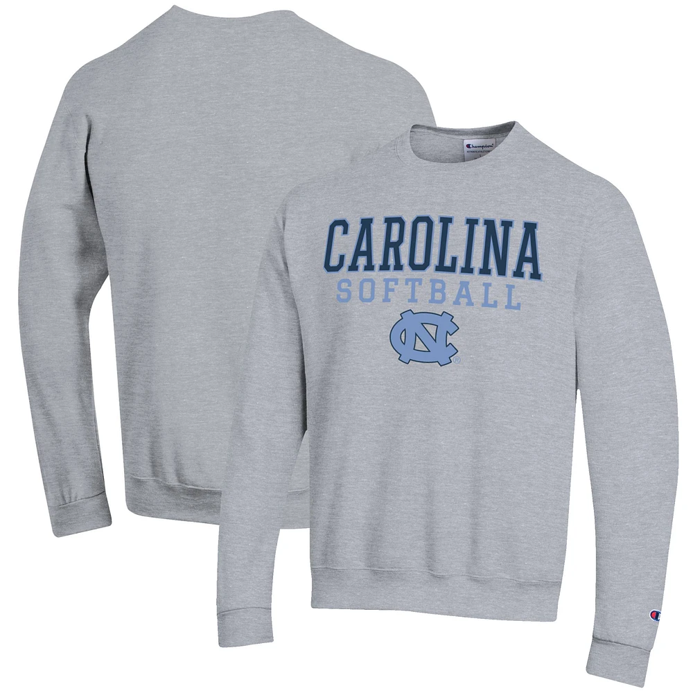 Men's Champion Gray North Carolina Tar Heels Softball Stack Pullover Crewneck Sweatshirt