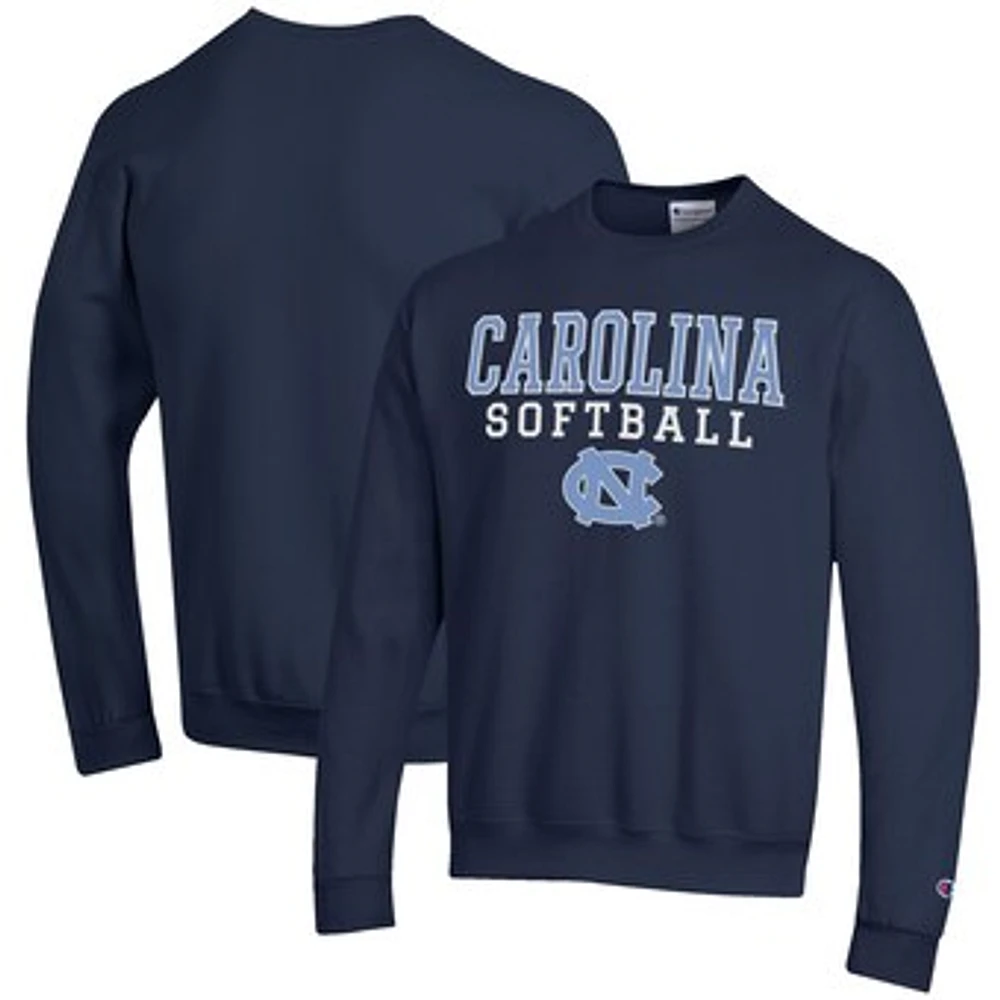 Men's Champion Navy North Carolina Tar Heels Softball Stack Pullover Crewneck Sweatshirt