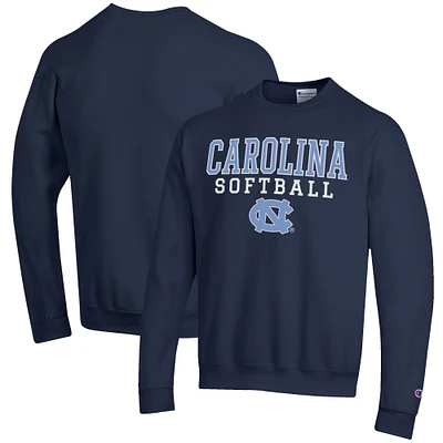 Men's Champion Navy North Carolina Tar Heels Softball Stack Pullover Crewneck Sweatshirt