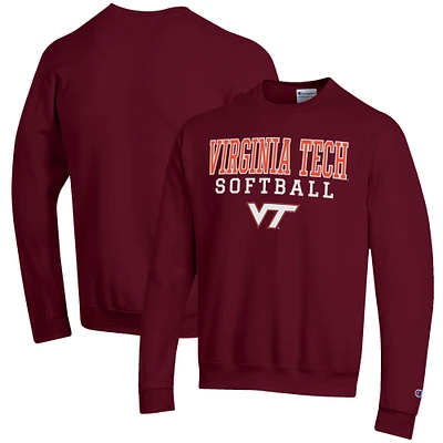 Men's Champion Maroon Virginia Tech Hokies Softball Stack Pullover Crewneck Sweatshirt