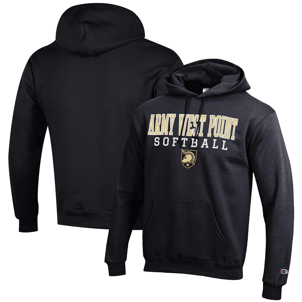Men's Champion Black Army Knights Softball Stack Pullover Hoodie