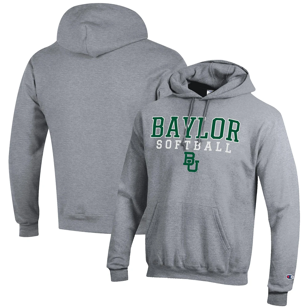 Men's Champion Gray Baylor Bears Softball Stack Pullover Hoodie