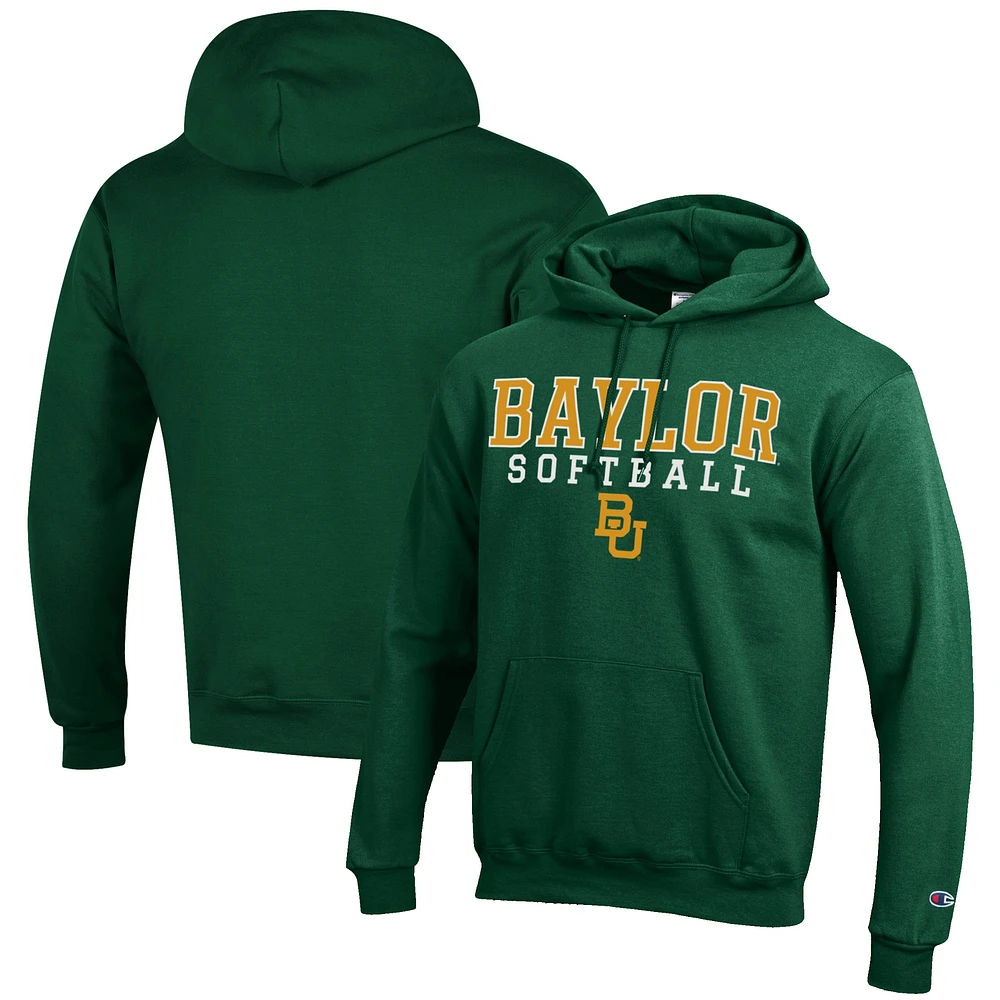 Men's Champion Green Baylor Bears Softball Stack Pullover Hoodie