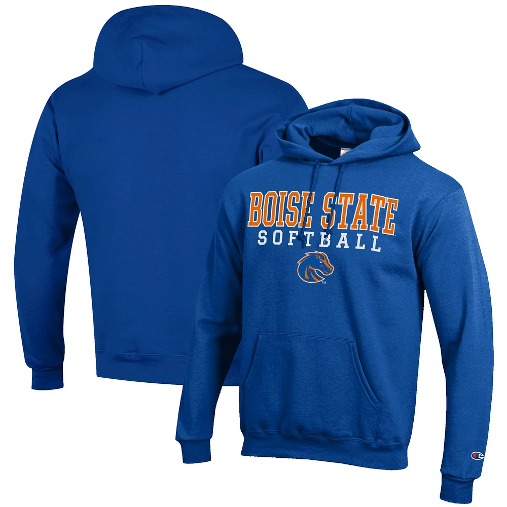 Men's Champion Royal Boise State Broncos Softball Stack Pullover Hoodie