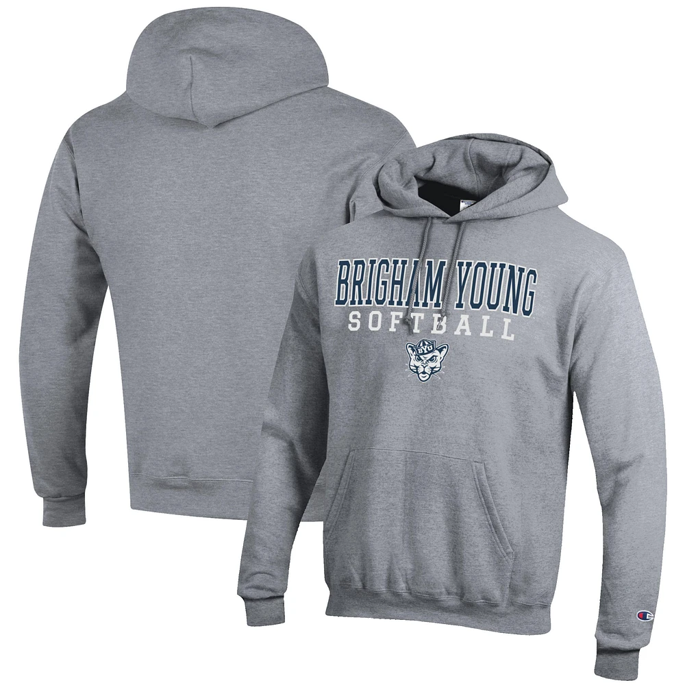 Men's Champion Gray BYU Cougars Softball Stack Pullover Hoodie