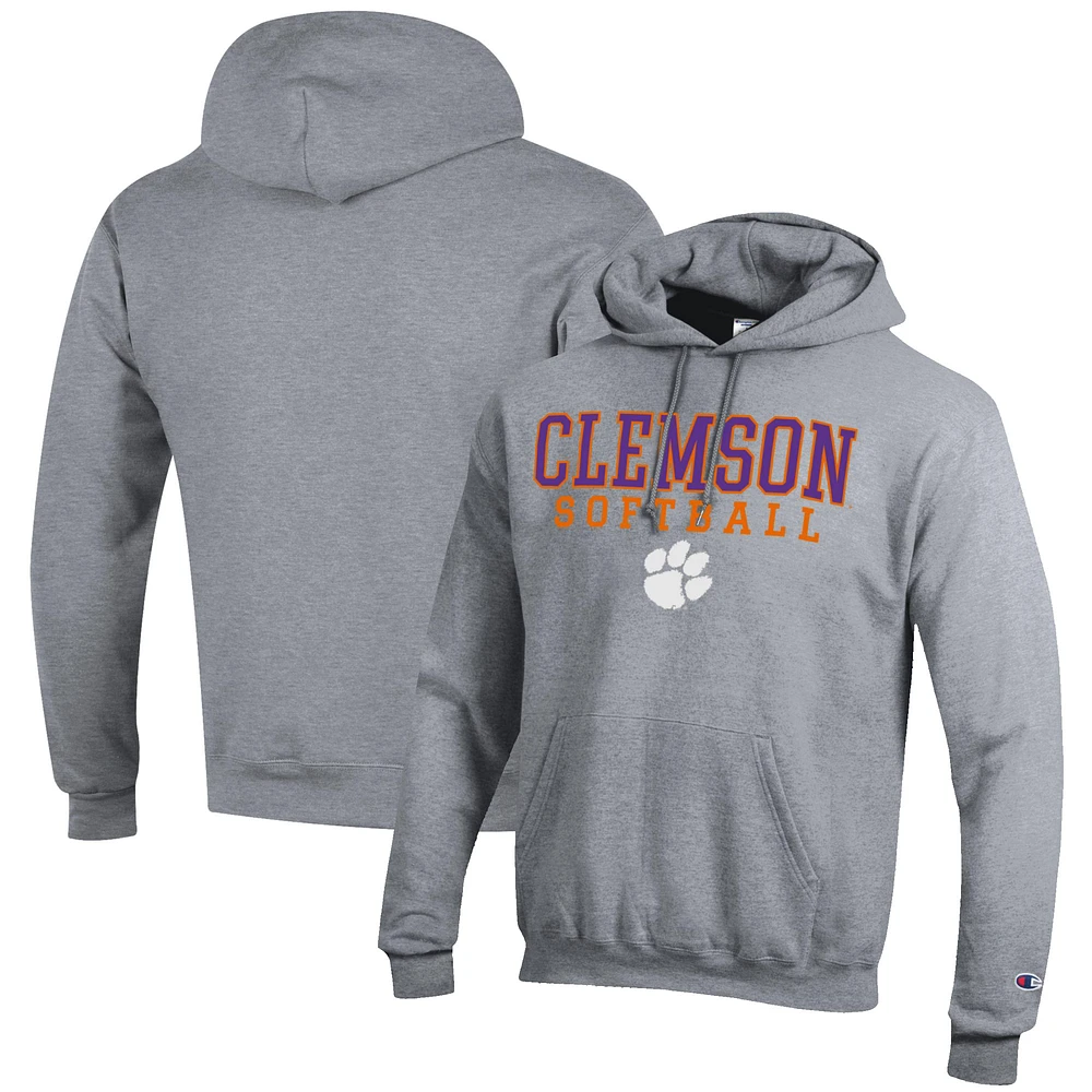 Men's Champion Gray Clemson Tigers Softball Stack Pullover Hoodie